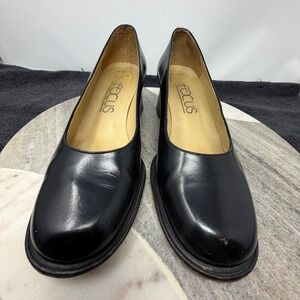 FOCUS‎ Womens Black Leather Block Heel Pumps Shoes Made in Spain Size 7.5 B